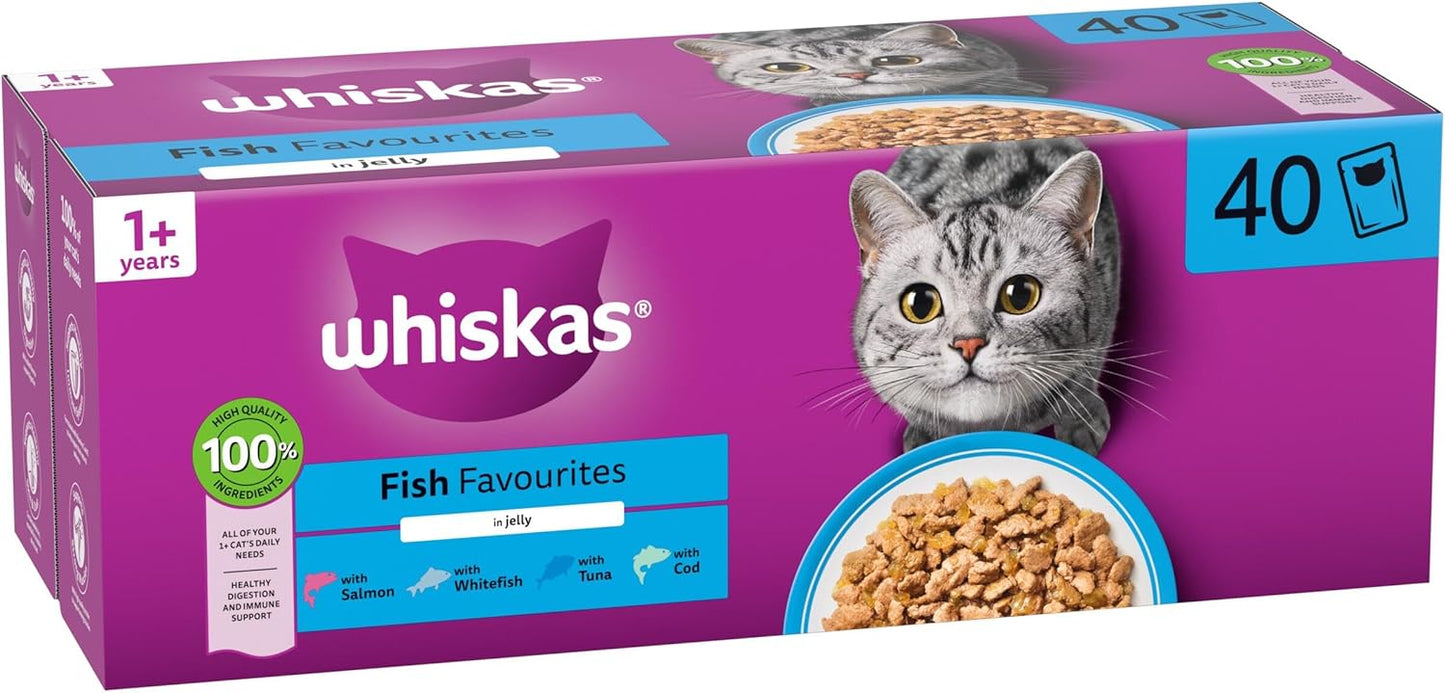 WHISKAS Adult Wet Cat Food in Jelly 40x85g Fish Favourites